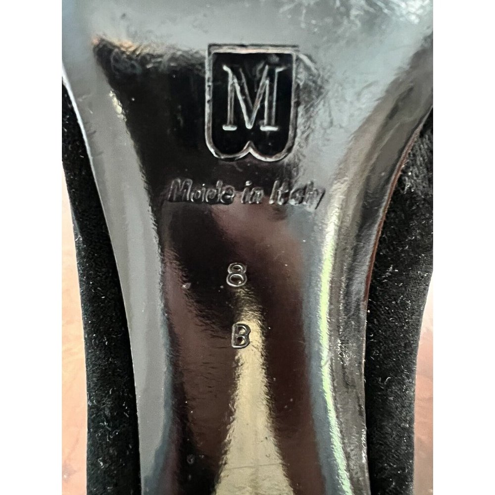 VTG Bruno Magli 90s Black Velvet Pumps Gold Heels Classic Italy Sz 8 - Picture 10 of 12